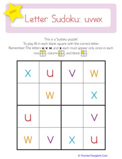 Lowercase Letter Sudoku: uvwx