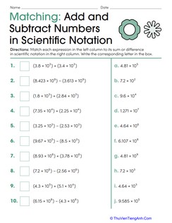 Matching: Add and Subtract Numbers in Scientific Notation