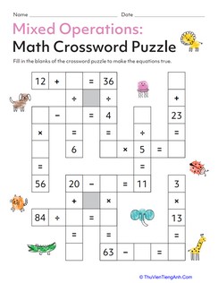 Mixed Operations: Math Crossword Puzzle