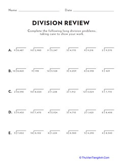 Math Review: Multi-Digit Division