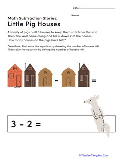 Math Subtraction Stories: Little Pig Houses