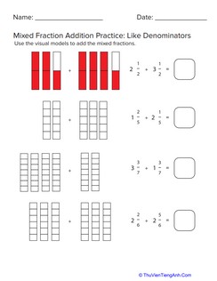Mixed Fraction Addition with Like Denominators #5