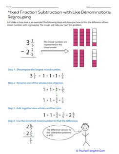 Mixed Fraction Subtraction with Like Denominators: Regrouping