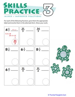 Practice Mixed & Improper Fractions 3