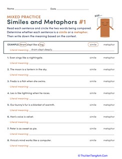 Mixed Practice: Similes and Metaphors #1