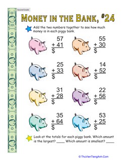 Money in the Bank: Two-Digit Addition #24