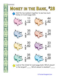 Money in the Bank: Two-Digit Addition #28