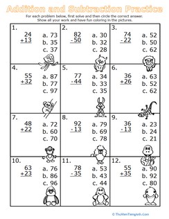 Multiple Choice Math II: Addition and Subtraction