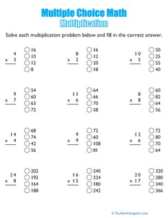 Multiple Choice Math: Multiplication
