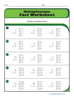 Multiplication Fact Worksheet