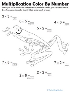 Multiplication Color by Number: Tree Frog 5
