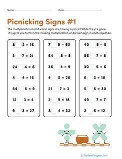 Multiplication & Division: Picnicking Signs #1