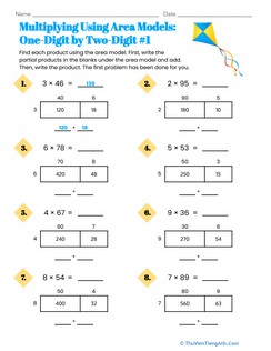 Multiplying Using Area Models: One-Digit by Two-Digit #1