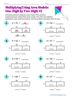 Multiplying Using Area Models: One-Digit by Two-Digit #2