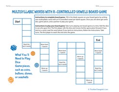 Multisyllabic Words with R-Controlled Vowels Board Game