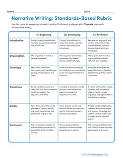 Narrative Writing Rubric for 7th grade