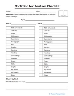 Nonfiction Text Features Checklist