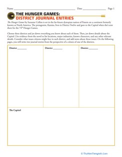 Novel Study: The Hunger Games: District Journal Entries
