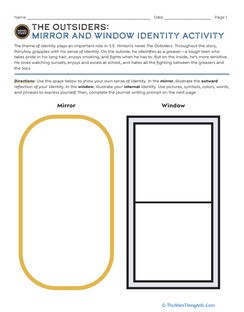 Novel Study: The Outsiders: Mirror and Window Identity Activity