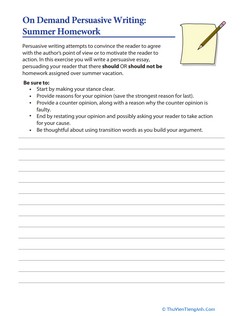 On Demand Persuasive Writing: Summer Homework