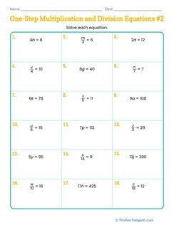 One-Step Multiplication and Division Equations #2