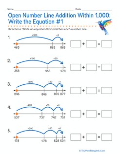 Open Number Line Addition Within 1,000: Write the Equation #1