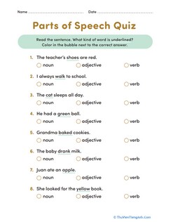 Parts of Speech Quiz