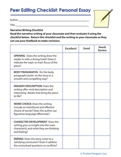 Peer Editing Checklist: Personal Essay