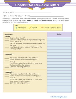 Checklist for Persuasive Letters