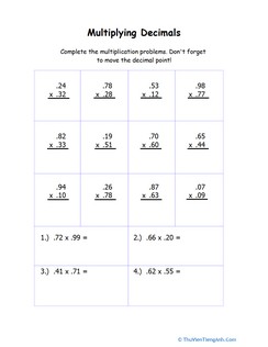 Practice Multiplying Decimals