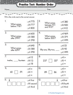 Practice Test: Number Order