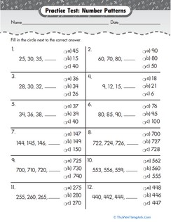 Practice Test: Number Patterns