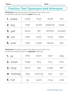 Practice Test: Synonyms and Antonyms