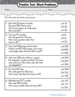 Practice Test: Addition & Subtraction Word Problems