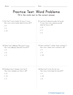 Practice Test: Word Problems