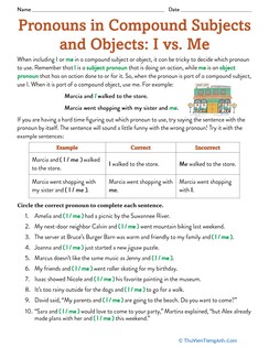 Pronouns in Compound Subjects and Objects: I vs. Me