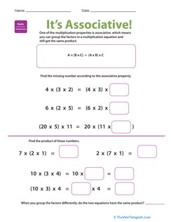 Properties of Multiplication: Associative