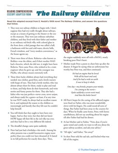 Reading Comprehension: Excerpt Adapted From The Railway Children