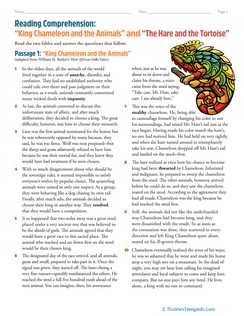 Reading Comprehension: “King Chameleon and the Animals” and “The Hare and the Tortoise”