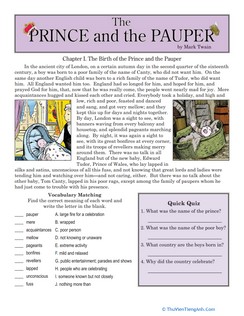 Reading Comprehension: The Prince and the Pauper