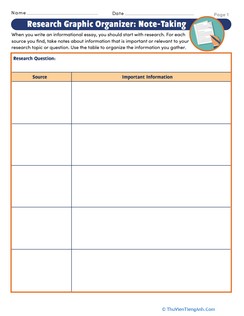 Research Graphic Organizer: Note-Taking