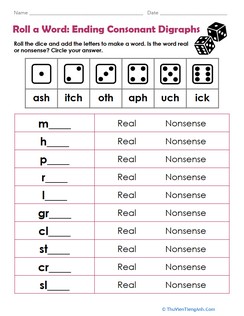 Roll a Word: Ending Consonant Digraphs