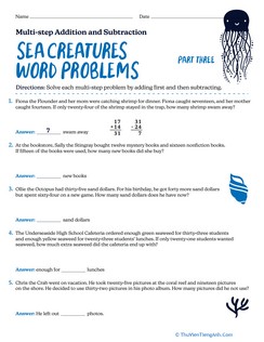 Sea Creatures Word Problems: Multi-step Addition and Subtraction