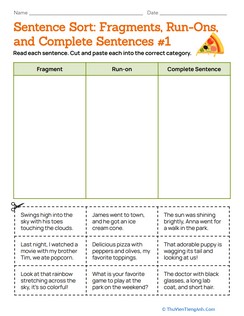 Sentence Sort: Fragments, Run-Ons, and Complete Sentences #1