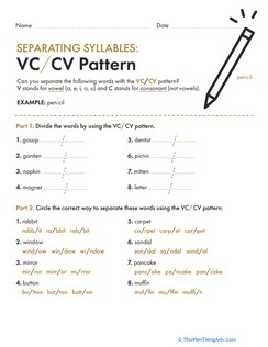 Separating Syllables: VC/CV Pattern