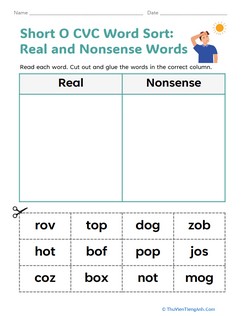 Short O CVC Word Sort: Real and Nonsense Words