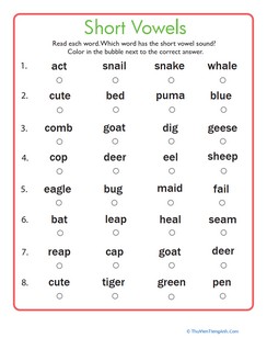 Short Vowels Quiz