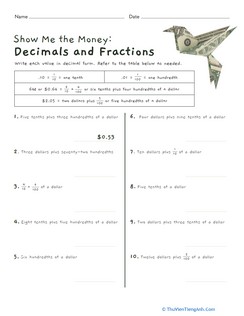 Show Me the Money: Decimals and Fractions