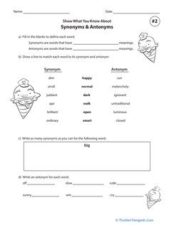 Show What You Know About Synonyms & Antonyms #2