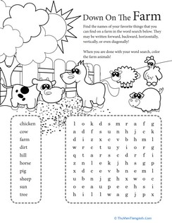 Vocab Word Search: Down on the Farm